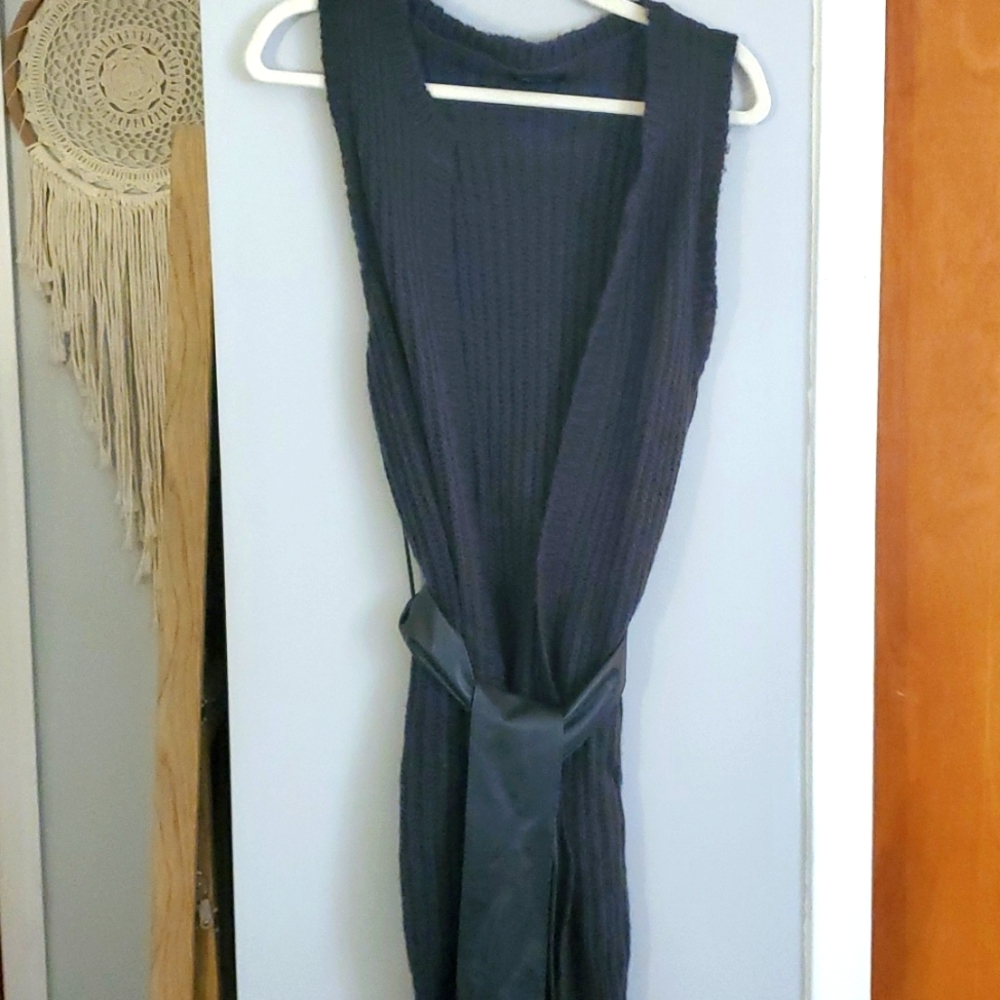 Timing Sleeveless Open Cardigan with Belt.